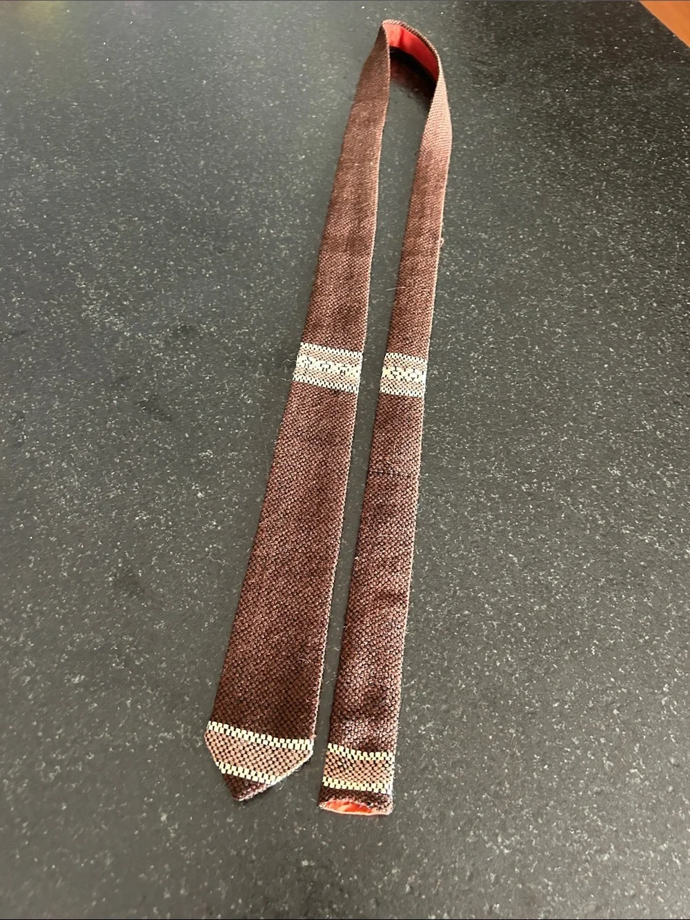 Ivy-Loom Hand-Woven Slim Tie in Brown with Red Lining